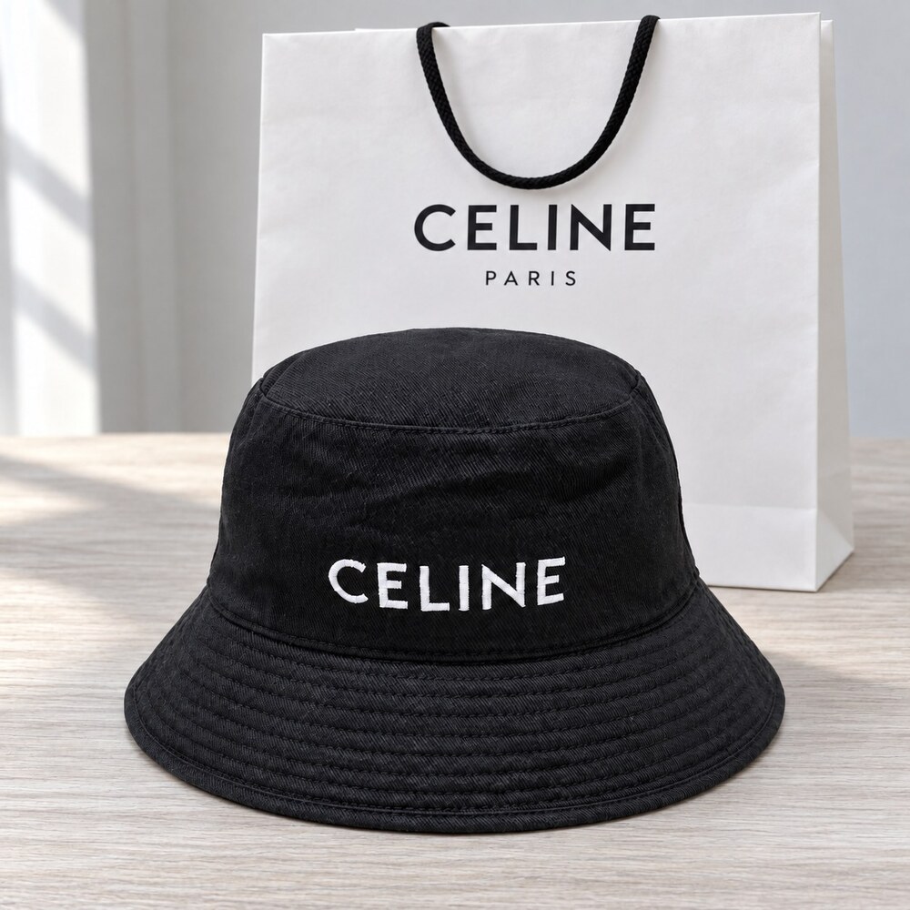 CELINE Black Cotton Bucket Hat